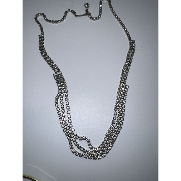 Choker Necklace Crystal Rhinestone Silver Rare Marquise Glitzy Collar Vintage - Picture 4 of 6